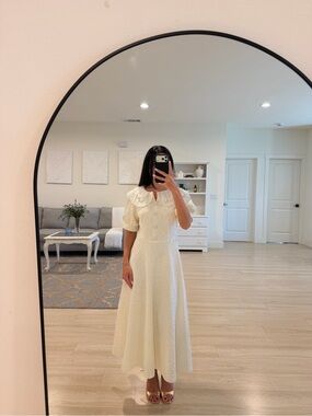 Aritzia Cream Textured Midi Dress with Peter Pan Collar